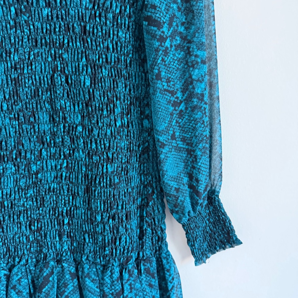 MISA Los Angeles Roisin Dress in Snake Teal Blue Long Sleeve Small NWT $370 - Picture 9 of 10